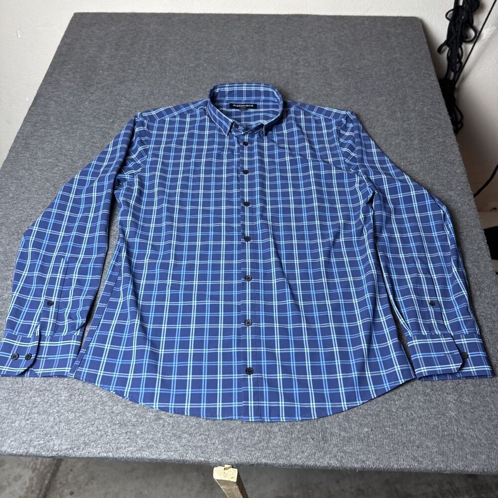 MIZZEN+MAIN Leeward No Tuck Mens XL Performance Blue Plaid Button Up Shirt